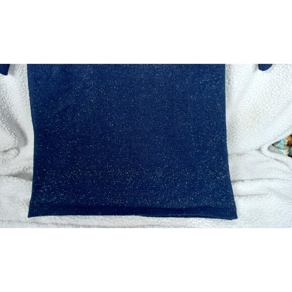 Nanette Lepore Women's Size M Blue Metallic Sweater Dress Balloon Sleeves Mock - Picture 5 of 9